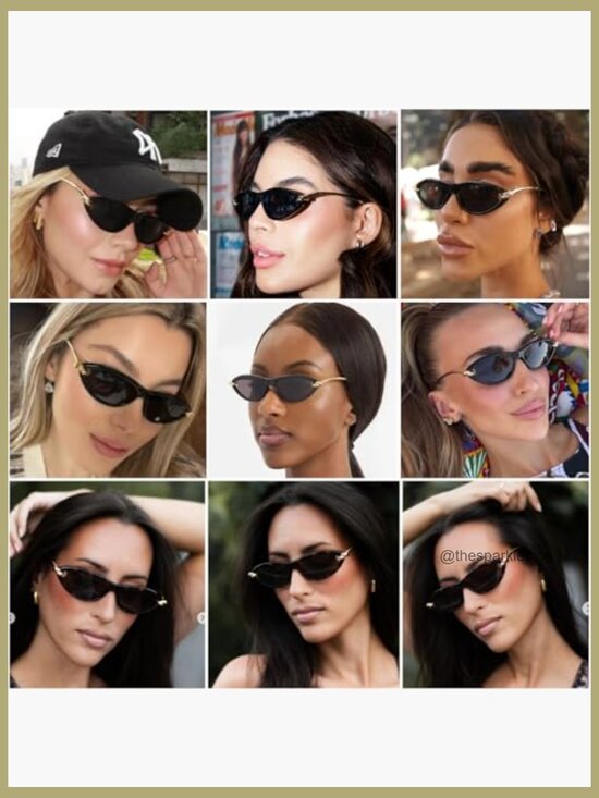 Retro Oval Cat Eye Sunglasses Gold Temple Polycarbonate Frame UV400 main image 7